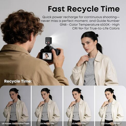 XIAOTJ كاميرا فلاش صغيرة Speedlite مع ضوء فيديو، 800+ ومضة/GN8 6500K/4 مستويات طاقة مع حذاء ساخن باتصال واحد، فلاش كاميرا لـ Canon/Sony zv1/zve10/Nikon/Fujifilm، وليس لسوني ZV-1F in Saudi Arabia
