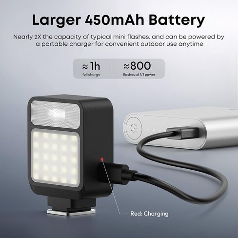XIAOTJ كاميرا فلاش صغيرة Speedlite مع ضوء فيديو، 800+ ومضة/GN8 6500K/4 مستويات طاقة مع حذاء ساخن باتصال واحد، فلاش كاميرا لـ Canon/Sony zv1/zve10/Nikon/Fujifilm، وليس لسوني ZV-1F in Saudi Arabia