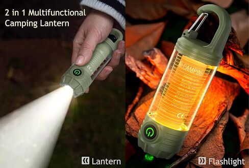 Flamix 2-in-1 LED Camping Lanterns and flashlights for Hurricane, Hiking, Home, Emergency, Rechargeable Camping Lantern with 6 Lighting Modes, IPX4 Waterproof, Compact Design, One-Hand Hold, Green in Saudi Arabia