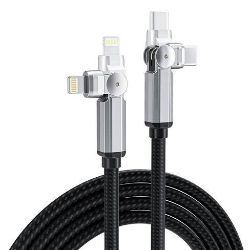 كابل USB-C إلى Lightning 90 درجة بطول 6.6 أقدام - موصل دوار مزدوج 180 درجة، شحن سريع 3A ومزامنة بيانات 480 ميجابت في الثانية، شاحن iPhone معتمد من MFi لـ CarPlay، iPhone 14/13/12/11/X، iPad، AirPods in Kuwait