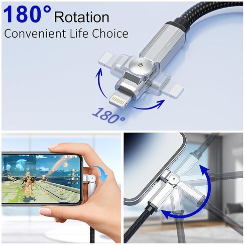 كابل USB-C إلى Lightning 90 درجة بطول 6.6 أقدام - موصل دوار مزدوج 180 درجة، شحن سريع 3A ومزامنة بيانات 480 ميجابت في الثانية، شاحن iPhone معتمد من MFi لـ CarPlay، iPhone 14/13/12/11/X، iPad، AirPods in Kuwait