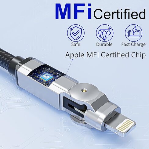 كابل USB-C إلى Lightning 90 درجة بطول 6.6 أقدام - موصل دوار مزدوج 180 درجة، شحن سريع 3A ومزامنة بيانات 480 ميجابت في الثانية، شاحن iPhone معتمد من MFi لـ CarPlay، iPhone 14/13/12/11/X، iPad، AirPods in Kuwait