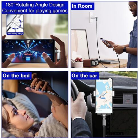 كابل USB-C إلى Lightning 90 درجة بطول 6.6 أقدام - موصل دوار مزدوج 180 درجة، شحن سريع 3A ومزامنة بيانات 480 ميجابت في الثانية، شاحن iPhone معتمد من MFi لـ CarPlay، iPhone 14/13/12/11/X، iPad، AirPods in Kuwait