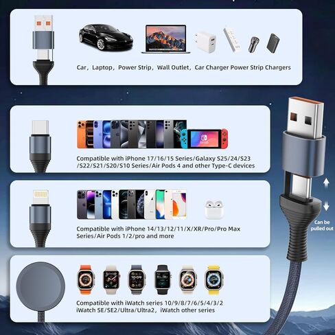 Cruise Essentials,3 in 2 USB C Cable for Watch Charger/iPhone 17 Charger Cable Designed for iWatch Chargers,Multi Charging Cable Compatible with iPhone 17-11/iWatch All Series 5FT 2PS in Saudi Arabia