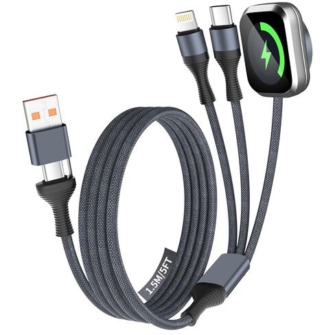 Cruise Essentials، كابل USB C 3 في 2 لشاحن الساعة/كابل شاحن iPhone 17 مصمم لشواحن iWatch، كابل شحن متعدد متوافق مع iPhone 17-11/iWatch All Series 5FT 2PS in Saudi Arabia