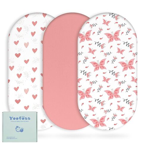 Yoofoss Bassinet Sheets for Baby,3-Pack Fitted Bassinet Sheets Set Compatible with Halo Bassinest Swivel Sleeper,Baby Delight,Angelbliss,Soft Breathable Bassinet Mattress Sheets(Pink+Butterflies) in Kuwait