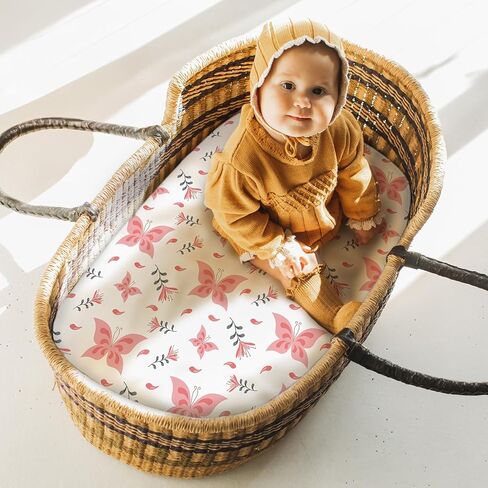 Yoofoss Bassinet Sheets for Baby,3-Pack Fitted Bassinet Sheets Set Compatible with Halo Bassinest Swivel Sleeper,Baby Delight,Angelbliss,Soft Breathable Bassinet Mattress Sheets(Pink+Butterflies) in Kuwait