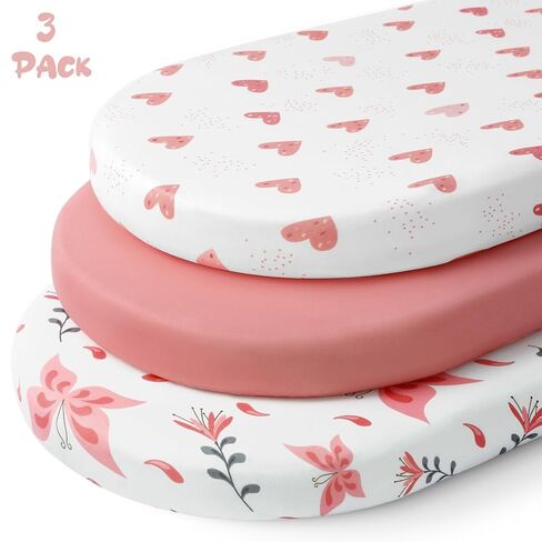 Yoofoss Bassinet Sheets for Baby,3-Pack Fitted Bassinet Sheets Set Compatible with Halo Bassinest Swivel Sleeper,Baby Delight,Angelbliss,Soft Breathable Bassinet Mattress Sheets(Pink+Butterflies) in Kuwait
