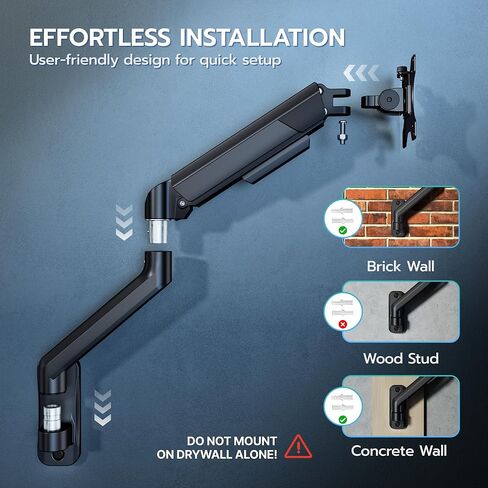 ARES WING Single Monitor Wall Mount for 17-40 Inch Ultrawide Screens, Heavy Duty Monitor Arm Up to 26.4 lbs, Fully Adjustable Wall Mount, VESA 75x75/100x100 Compatible, Black in Saudi Arabia