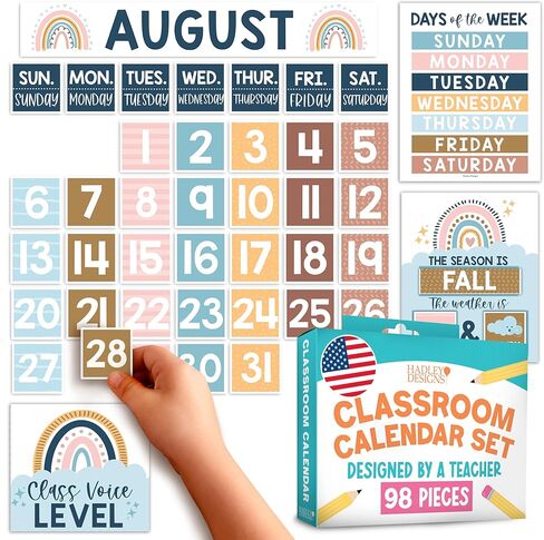 Classroom Calendar Set Bulletin Board Decor – School Calendar For Classroom Elementary & Preschool, Bulletin Board Decorations With Weather Chart & Seasons, Boho Teacher Must Haves in Saudi Arabia
