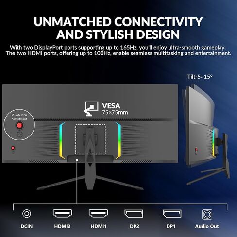 34-Inch Ultrawide Curved Monitor, WQHD 4K Display, 100Hz 21:9 Screen, AMD FreeSync, Eye-Care Tech, 4000:1 Deep Contrast, VESA Mountable,Panoramic for Office & Immersive Gaming in Kuwait