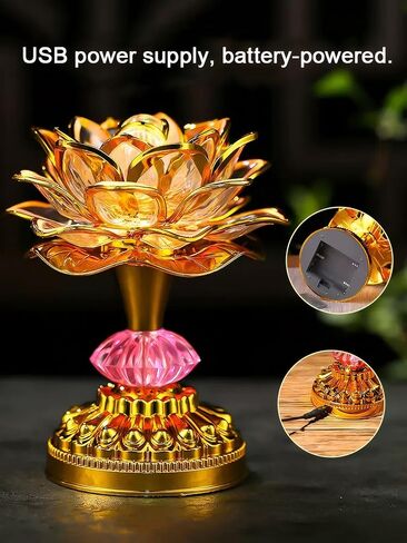 2Pack-Colorful LED Lotus Buddhist Lamp, Built 13 Buddhist Songs-Gold | Gradient Buddha Light for Worship, Prayer and Display, Low Power Consumption, Eco, Buddhist Supplies in Saudi Arabia