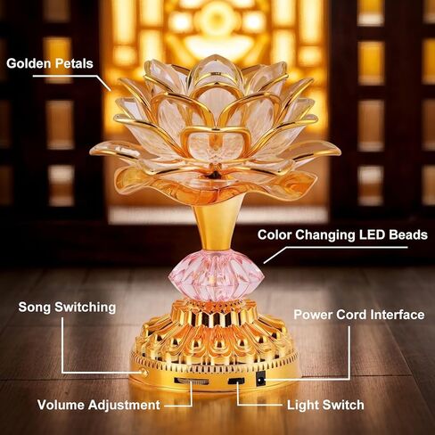 2Pack-Colorful LED Lotus Buddhist Lamp, Built 13 Buddhist Songs-Gold | Gradient Buddha Light for Worship, Prayer and Display, Low Power Consumption, Eco, Buddhist Supplies in Saudi Arabia