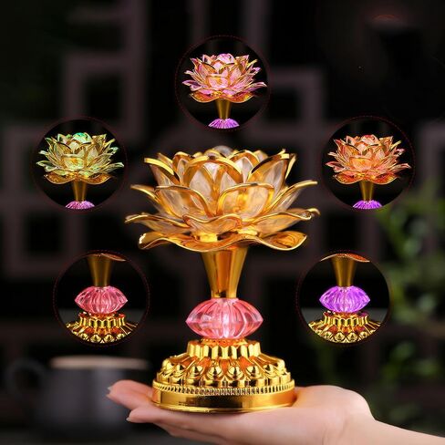 2Pack-Colorful LED Lotus Buddhist Lamp, Built 13 Buddhist Songs-Gold | Gradient Buddha Light for Worship, Prayer and Display, Low Power Consumption, Eco, Buddhist Supplies in Saudi Arabia