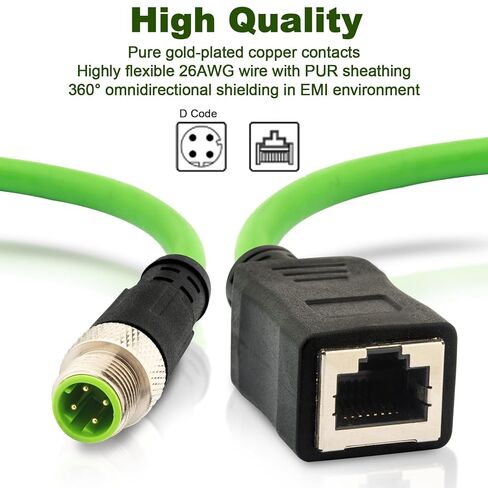 كابل إيثرنت صناعي M12 إلى RJ45 أنثى، ربط أنظمة التشغيل الآلي M12 4 Pin D Code ذكر كابل محمي، Cat5e SFTP 26 AWG 1M/3.3Ft in Kuwait