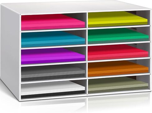 Fuutreo 3 Pcs Classroom Paper Storage Organizer Construction Paper Storage Desktop Mailbox File Sorter Sturdy Cardboard Literature Organizer for Home Office School White 19.7 x 12.4 x 11.8 Inch in Saudi Arabia