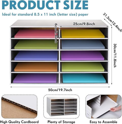 Fuutreo 3 Pcs Classroom Paper Storage Organizer Construction Paper Storage Desktop Mailbox File Sorter Sturdy Cardboard Literature Organizer for Home Office School White 19.7 x 12.4 x 11.8 Inch in Saudi Arabia