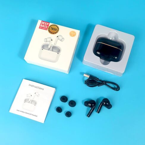 TW300 Wireless Bluetooth Earbuds, Black, True Wireless in-Ear Headphones with Deep Bass, Surround Sound, Gaming Compatible, Charging Case (Black) in Saudi Arabia