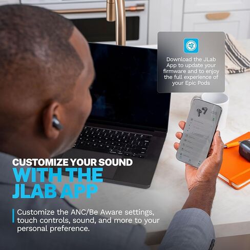 سماعات أذن بلوتوث لاسلكية JLab Epic Pods ANC، نظام تشغيل هجين مزدوج، محرك نولز المتوازن، إلغاء الضوضاء التكيفي، وقت تشغيل يزيد عن 56 ساعة، صوت مخصص عبر التطبيق، شحن لاسلكي، أسود in Kuwait