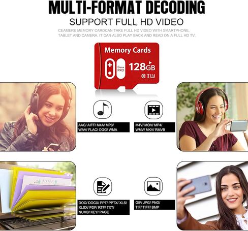 128GB Micro Memory Card with Adapter, C10/U3/UHS-I/A2 TransFlash Card, TF Card for Camera, Smartphone, Tablet, Drone, Red in Saudi Arabia