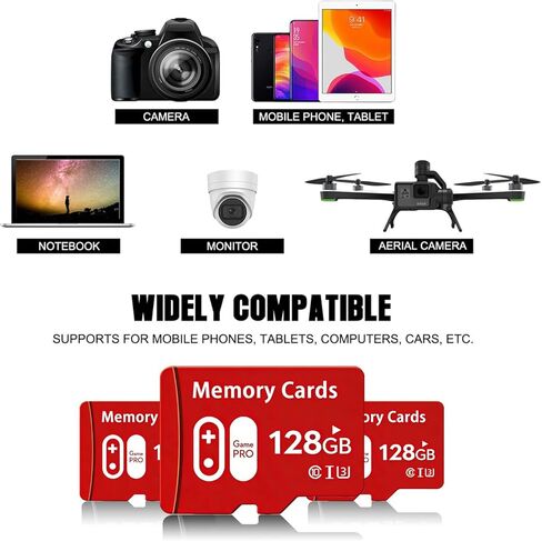 128GB Micro Memory Card with Adapter, C10/U3/UHS-I/A2 TransFlash Card, TF Card for Camera, Smartphone, Tablet, Drone, Red in Saudi Arabia