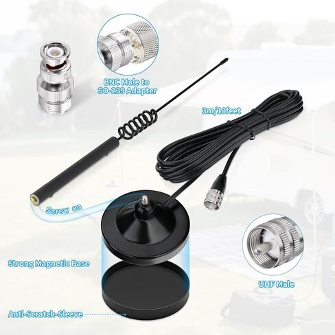 Superbat 27MHz CB Antenna with Magnetic Base PL259 & BNC Male Connector for Cobra Midland Galaxy Uniden Radioddity Texas Ranger RoadKing Vehicle Car Truck Mobile CB Radio in Saudi Arabia