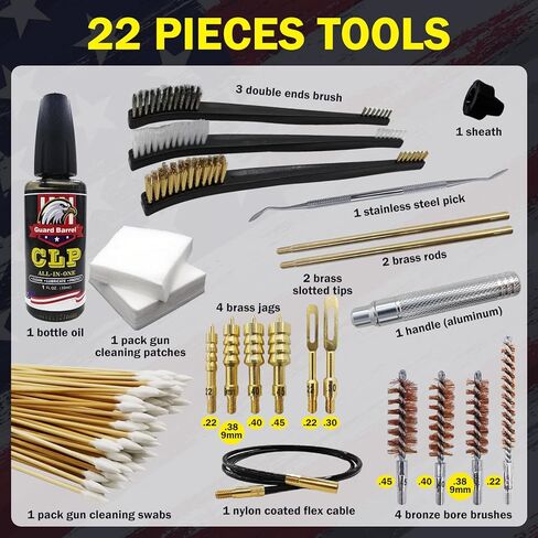 Gun Cleaning Kit Universal Pistol Cleaning Kit for .22,.357,.38,9mm,.45 Caliber Handgun Cleaning Kit 1oz Gun Cleaning Oil, Cleaning Swabs, Bronze Bore Brush and Brass Jag Adapter with Portable Case in Saudi Arabia