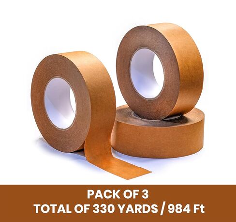 Rams 1.88 "× 110 ياردة (حزمة من 3) شريط تعبئة الورق Kraft الصديق للبيئة ، لاصق ذاتي ، قابلة للكتابة ، شريط التغليف الشاق للخدمة الختم ، الختم ، الصناديق الشحن والنقل (إجمالي 330 ياردة / 984 قدم) in Saudi Arabia