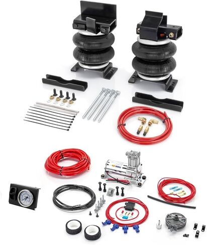 طقم أكياس تعليق هوائي TORQUE مع مصد داخلي للارتداد ومجموعة ضاغط هواء على متن الطائرة لـ 2014-2025 دودج رام 2500 2WD 4WD حقيبة مساعدة خلفية لسحب الزنبرك، سعة تحميل تصل إلى 7,500 رطل (TR75598) in Kuwait