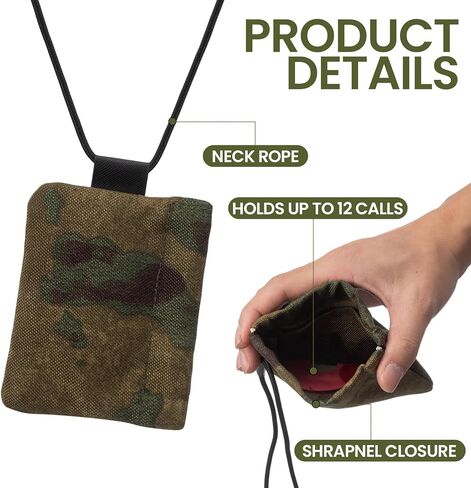 Camouflage Mouth Call Holder, Holds 12 Diaphragm Reeds，3.54" x 4.72" Whistle Pouch for Elk & Turkey Call Holder, Flap with Internal Divider & Neck Lanyard for Hunting & Survival Gear in Kuwait