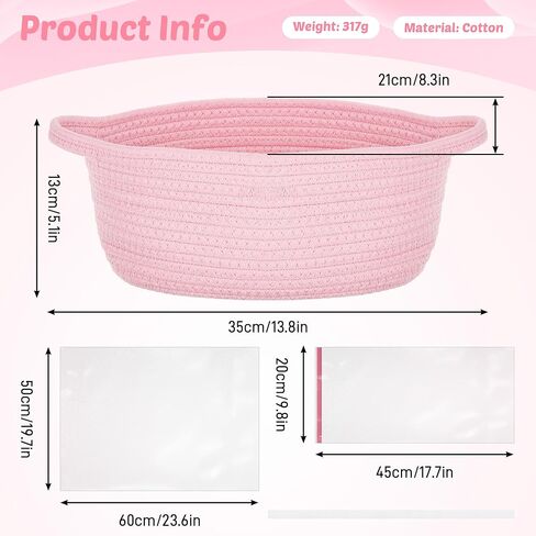 سلة منسوجة صغيرة مع أكياس هدايا وأشرطة، سلال متينة للهدايا الفارغة، سلة من الحبال لتخزين سلال ألعاب الأطفال بمقابض (وردي) in Kuwait