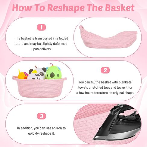 سلة منسوجة صغيرة مع أكياس هدايا وأشرطة، سلال متينة للهدايا الفارغة، سلة من الحبال لتخزين سلال ألعاب الأطفال بمقابض (وردي) in Kuwait