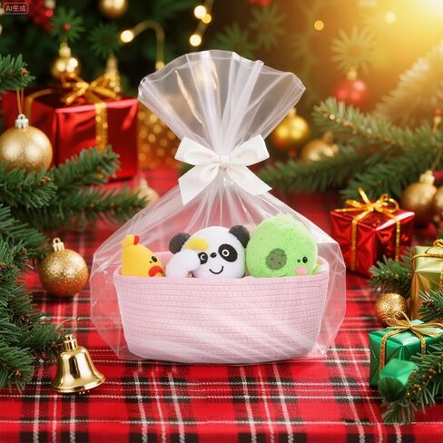 سلة منسوجة صغيرة مع أكياس هدايا وأشرطة، سلال متينة للهدايا الفارغة، سلة من الحبال لتخزين سلال ألعاب الأطفال بمقابض (وردي) in Kuwait