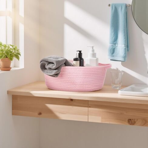 سلة منسوجة صغيرة مع أكياس هدايا وأشرطة، سلال متينة للهدايا الفارغة، سلة من الحبال لتخزين سلال ألعاب الأطفال بمقابض (وردي) in Kuwait