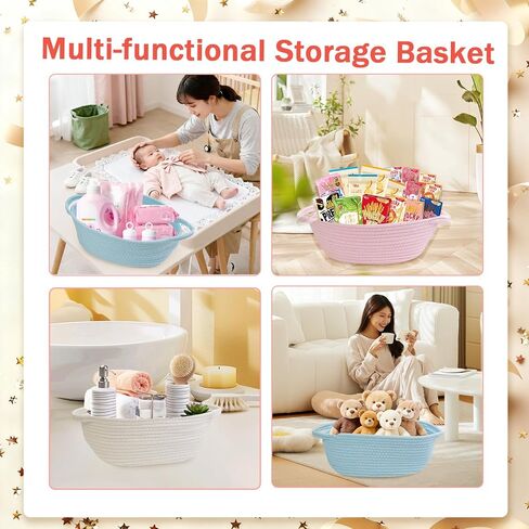 SEISSO 3 Pack Gift Baskets Empty with Gift Bags Ribbon Bows Cards, Small Woven Gift Basket with Handles for Valentine's Day Easter Birthday Baby Shower Christmas Toys, 12"x 8"x 5",White, Pink, Blue in Saudi Arabia