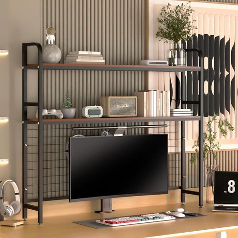 Fahkns 2 -Tier Desktop Bookshelf - Metal Desktop Bookshelf Organizer ， منظم المكتب المكتبي مع 3 Hooks & DIY Mesh ， مناسبة لغرفة المكتب/اللعبة/دراسة/مسحوق （أبيض） in Kuwait