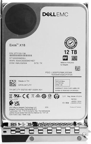 محرك الأقراص الصلبة Dell 12 تيرابايت 7.2K RPM SATA 6 جيجابايت/ثانية 512e 3.5in Enterprise PowerEdge لـ: R440 R750 R450 T150 R470 T560 T40 R250 R740 R640 T550 T350 R540 R840 ME4024 R650XS R550 R650 R350 R340 R660XS 400-AWMX G16 in Kuwait