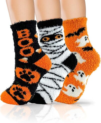 72-Needle Buttery Soft Fuzzy Socks for Women Cheetah Leopard Animal Print, Cute Fluffy Cozy Comfy Funny Crazy Socks 3 Pairs, Halloween Gifts Boo Spooky Basket Stuffers in Saudi Arabia