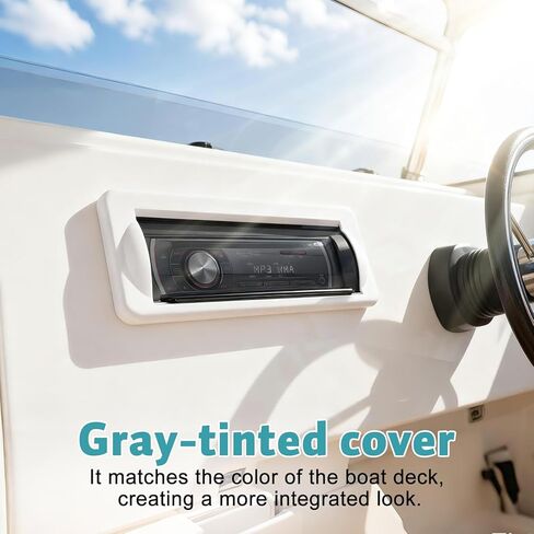 Herdio Water-Resistant Marine Stereo Cover - Heavy-Duty Smoke-Colored Boat Radio Protector with Flip-Up Door, Spring-Activated Release, and Included Mounting Gasket（White） in Saudi Arabia