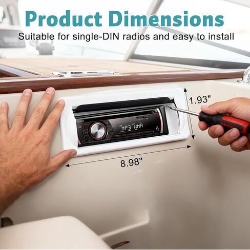 Herdio Water-Resistant Marine Stereo Cover - Heavy-Duty Smoke-Colored Boat Radio Protector with Flip-Up Door, Spring-Activated Release, and Included Mounting Gasket（White） in Saudi Arabia