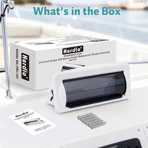 Herdio Water-Resistant Marine Stereo Cover - Heavy-Duty Smoke-Colored Boat Radio Protector with Flip-Up Door, Spring-Activated Release, and Included Mounting Gasket（White） in Saudi Arabia