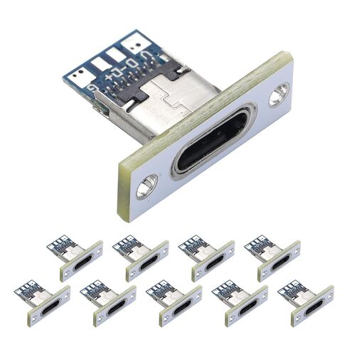 10PCS USB 3.1 Type C Connector 24 Pins Female Plug Socket Receptacle Adapter to Solder Wire & Cable 24P PCB Board Support Module with Black Screw Fixing Plate in Saudi Arabia