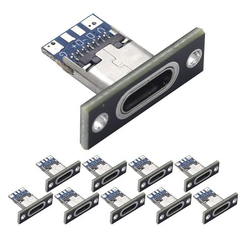 10PCS USB 3.1 Type C Connector 24 Pins Female Plug Socket Receptacle Adapter to Solder Wire & Cable 24P PCB Board Support Module with Black Screw Fixing Plate in Saudi Arabia