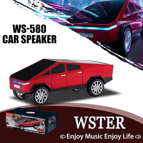 WS-580 Bluetooth Pickup Truck Replica Portable Speaker,with Display Screen,HD Sound, TWS Pairing, FM Radio,Built-in Microphone Hands-Free Calling, LED Party Light, Surprise Gift for Car Lovers(Red) in Saudi Arabia