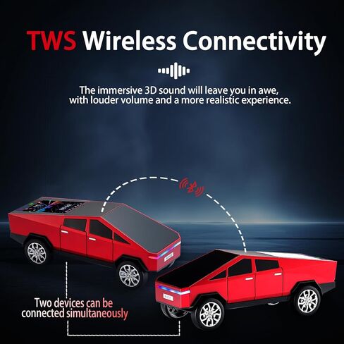 WS-580 Bluetooth Pickup Truck Replica Portable Speaker,with Display Screen,HD Sound, TWS Pairing, FM Radio,Built-in Microphone Hands-Free Calling, LED Party Light, Surprise Gift for Car Lovers(Red) in Saudi Arabia