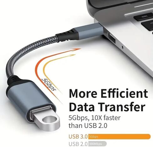 USB C to USB 3.0 Adapter USB C Male to USB Female OTG Cable Adapter Compatible with Laptops MacBook Pro/Air, iPhone 16 Pro Max/16 Plus/16e/15, Samsung Galaxy S25/S24/S23 Fast Phone Charger (Gray) in Saudi Arabia