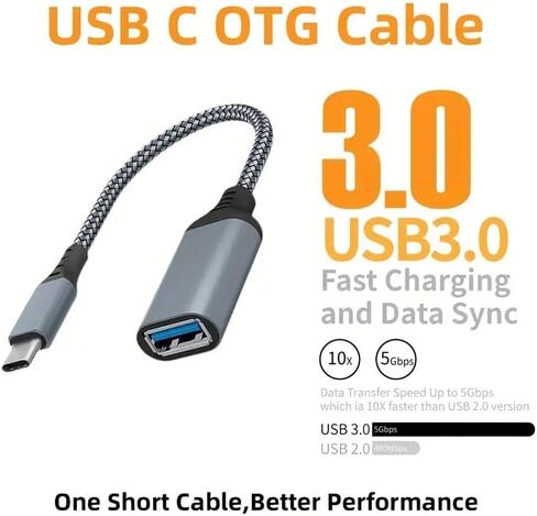 USB C to USB 3.0 Adapter USB C Male to USB Female OTG Cable Adapter Compatible with Laptops MacBook Pro/Air, iPhone 16 Pro Max/16 Plus/16e/15, Samsung Galaxy S25/S24/S23 Fast Phone Charger (Gray) in Saudi Arabia