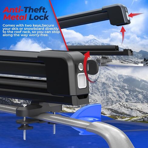 MOSTPLUS Lockable Ski Racks Snowboard Racks CrossBars Rack with Metal Lock and Rubber Padding,Fits 6 Pairs Skis or 4 Snowboards,Universal Fit for Vehicles,Aluminum 30" in Saudi Arabia