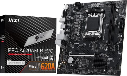 اللوحة الأم MSI PRO A620AM-B EVO، Micro-ATX - تدعم معالجات AMD Ryzen 9000/8000 / 7000، AM5 - تعزيز ذاكرة DDR5 (6800+ MT/s OC)، 1 x PCIe 4.0 x16، 1 x M.2 Gen4 in Saudi Arabia