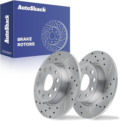 AutoShack 10.7" (271.8 mm) Rear Solid Drilled & Slotted Brake Rotors E-Coated Replacement for 2008-2014 Volkswagen Jetta 2012-2022 Volkswagen Passat 2015-2020 Audi A3 2-PC Set ShadowGuard in Saudi Arabia